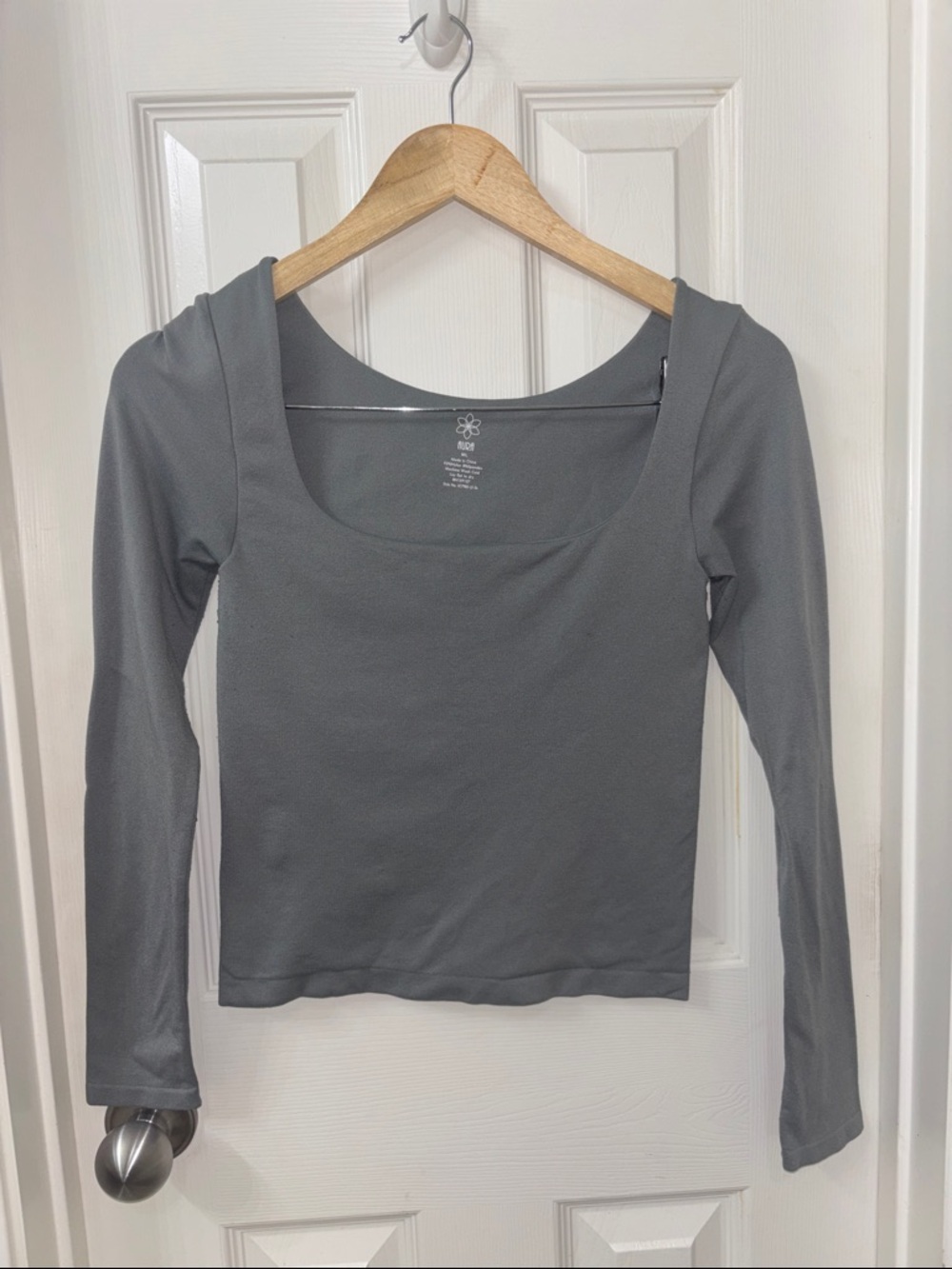 Aura Square-Neck Long Sleeve Top - Gray